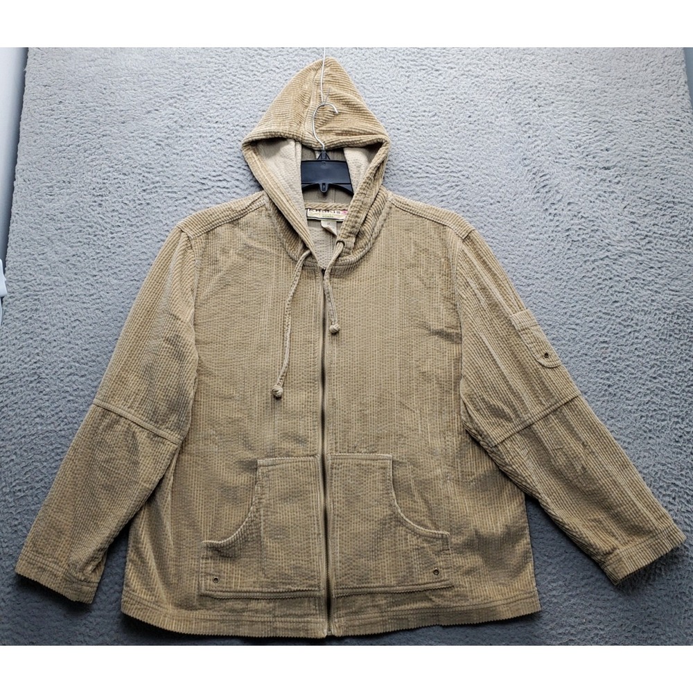 Khakis World Fashion Corduroy Hoodie Women 1X Brown Relaxed Long Sleeve Full Zip